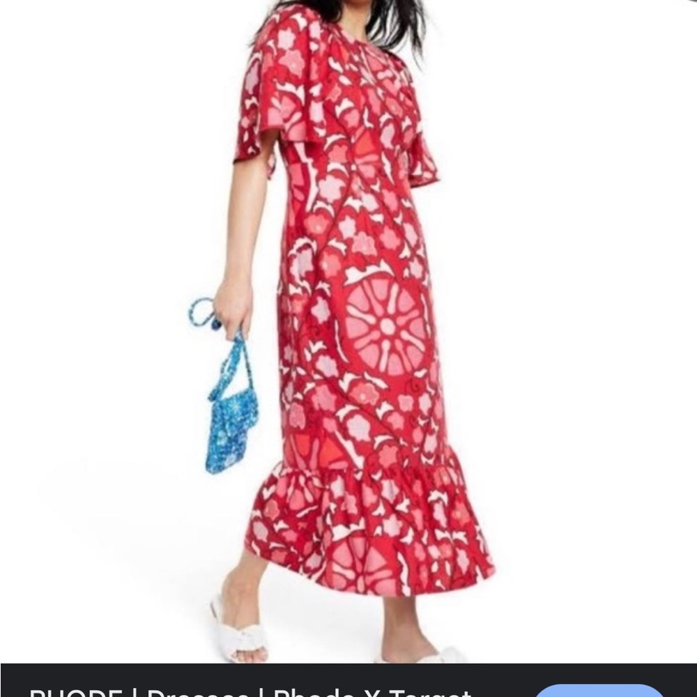 RHODE Red and White Zinnia Flutter Sleeve Maxi Dress